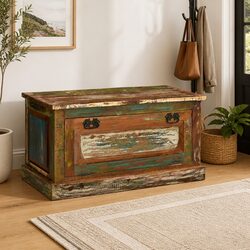 Solid Reclaimed Wood Shoe Storage Bench with Seating
