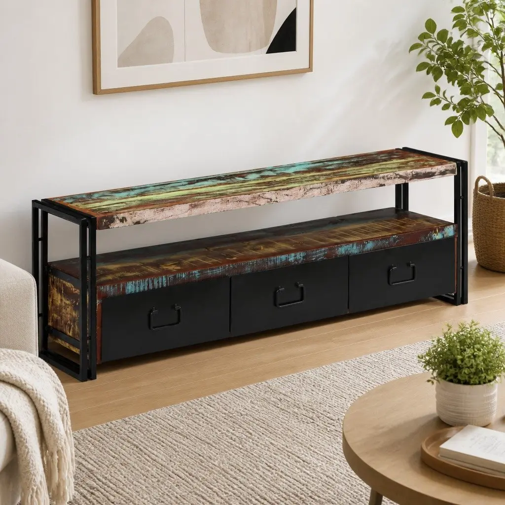 Industrial-Style TV Cabinet with Antique Drawers