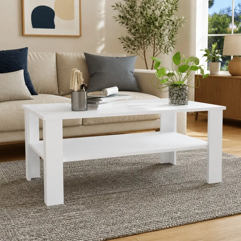 White Coffee Table with Storage Shelf