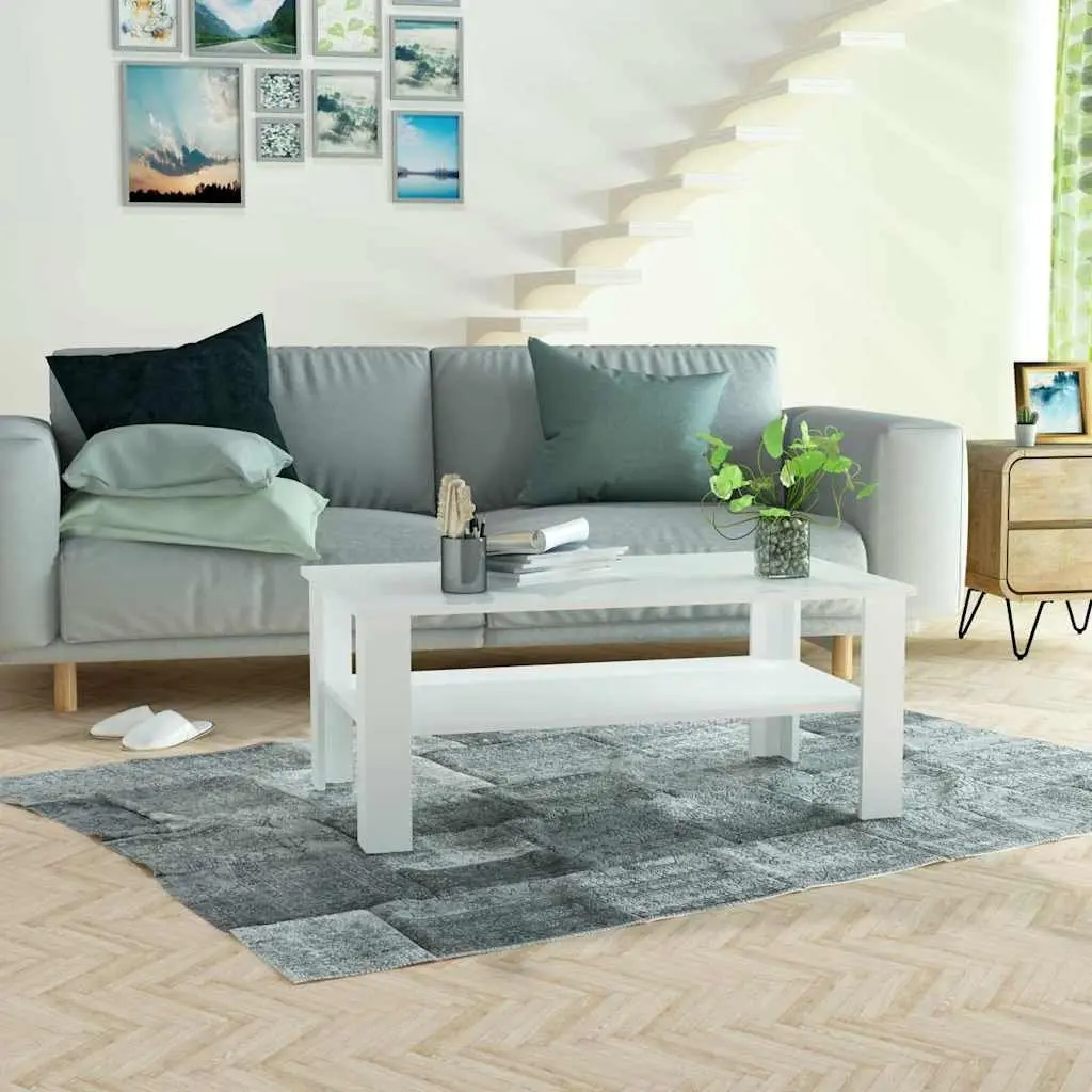 White Coffee Table with Storage Shelf