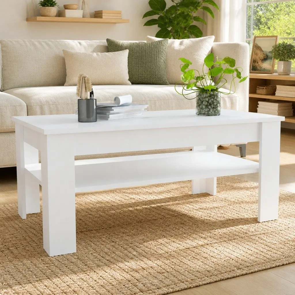 White Coffee Table with Storage Drawer