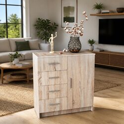 Sideboard Storage Cabinet Engineered Wood 4 Drawers 1 Compartment Brown Oak