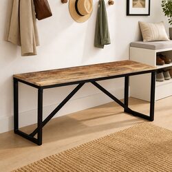 Sturdy Solid Mango Wood Bench for Entryway Storage