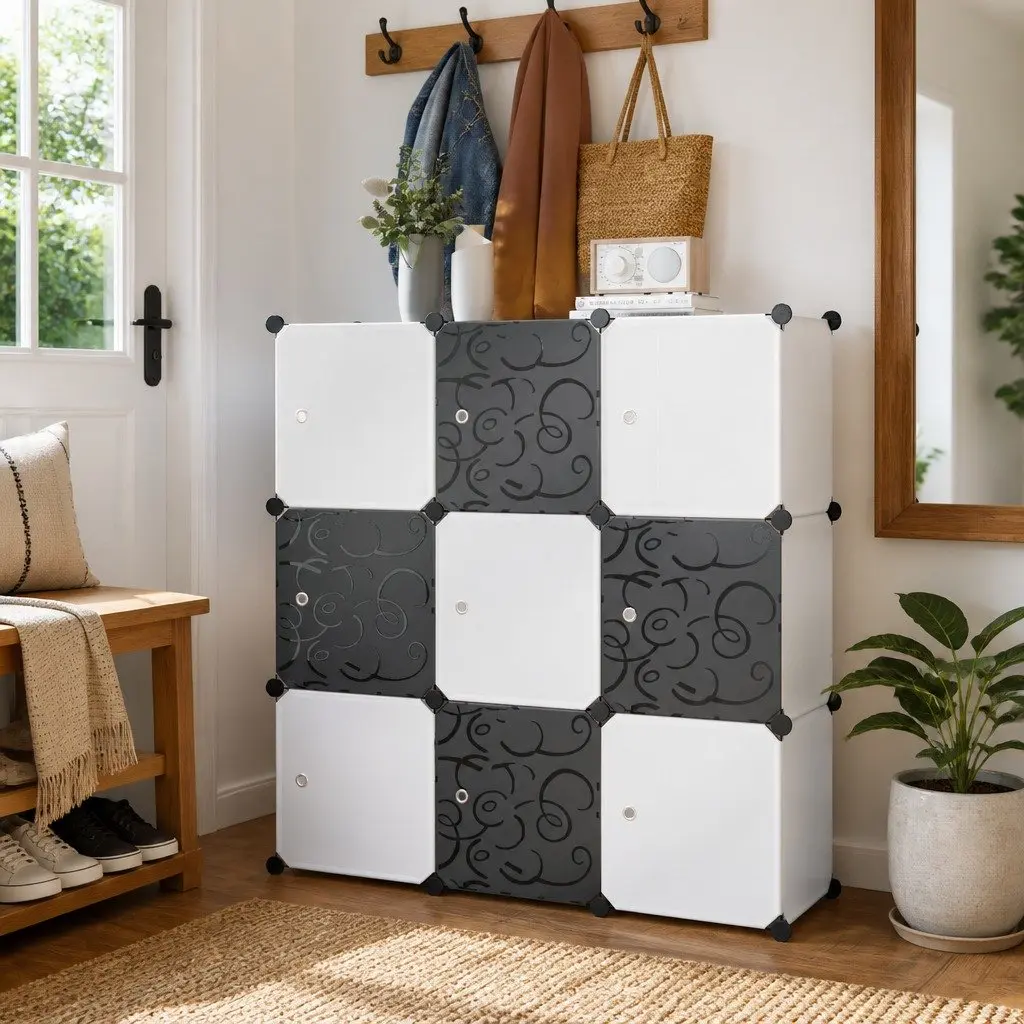 9-Compartment Storage Cube Organiser in Black