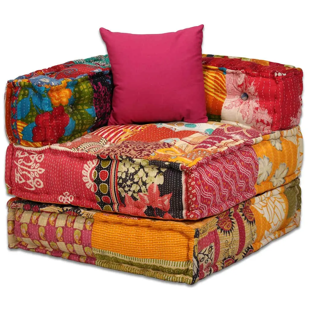 2-Seater Modular Pouffe Patchwork Fabric Sofa Bed Convertible Corner Couch