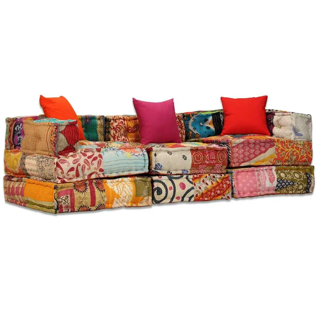Multicolour Patchwork 3-Seater Modular Sofa Bed