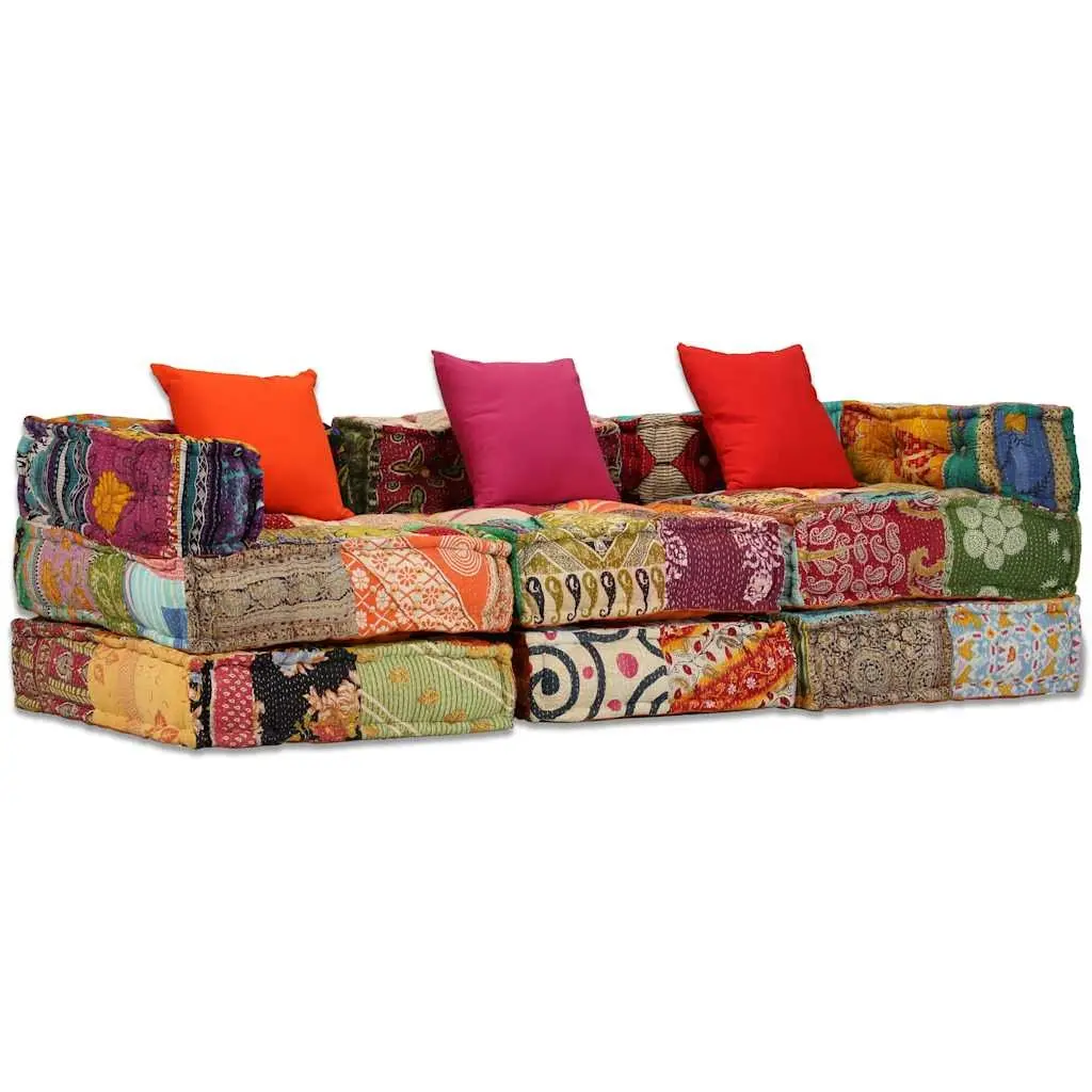 Multicolour Patchwork 3-Seater Modular Sofa Bed