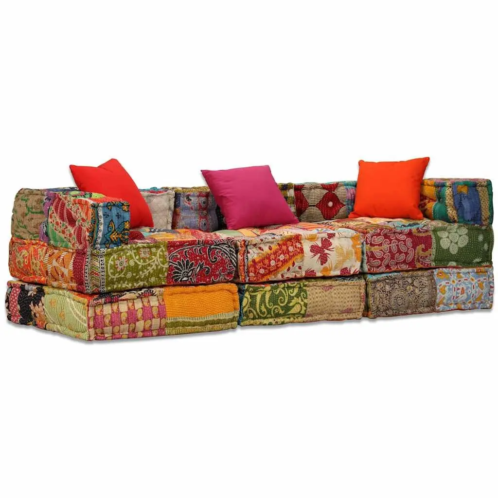 Multicolour Patchwork 3-Seater Modular Sofa Bed
