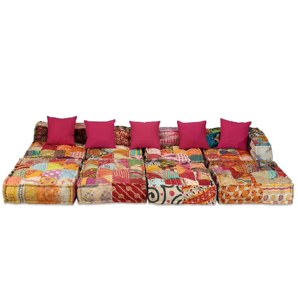 Convertible 4-Seater Modular Pouffe with Patchwork Fabric