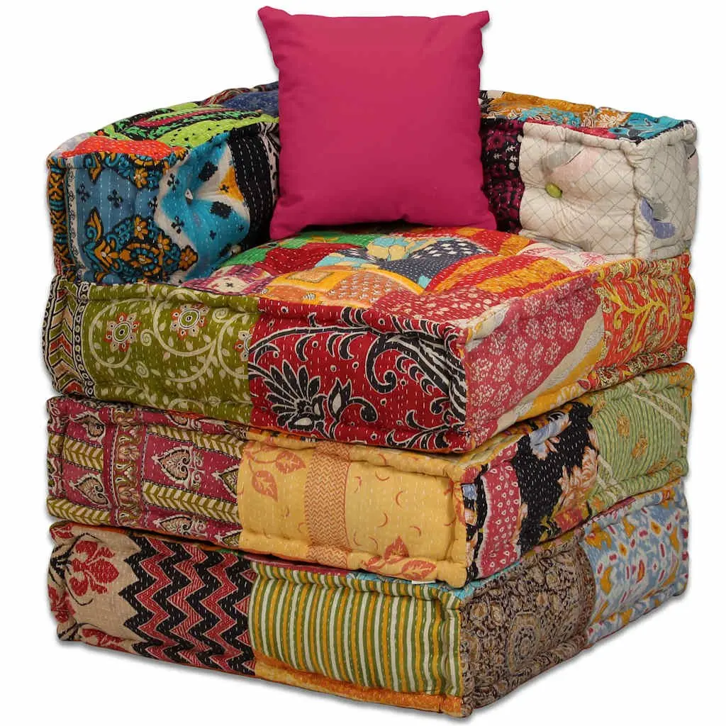 Convertible 4-Seater Modular Pouffe with Patchwork Fabric