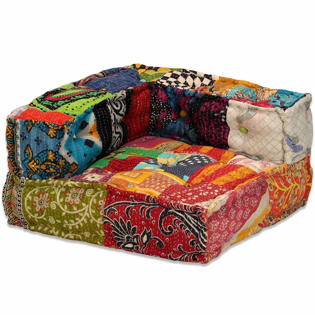 Convertible 4-Seater Modular Pouffe with Patchwork Fabric