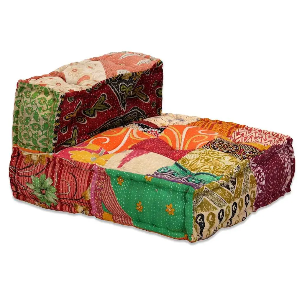 Convertible 4-Seater Modular Pouffe with Patchwork Fabric