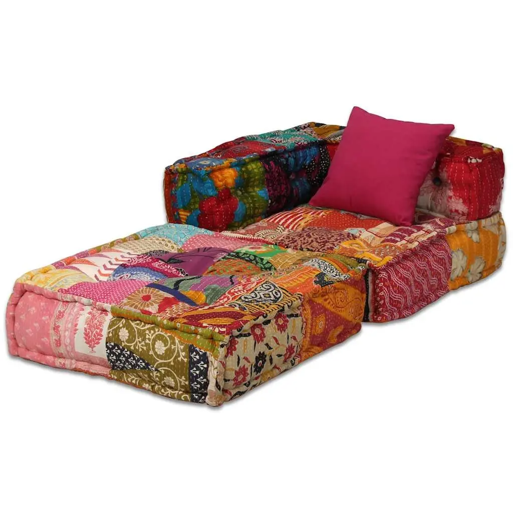 Convertible 4-Seater Modular Pouffe with Patchwork Fabric