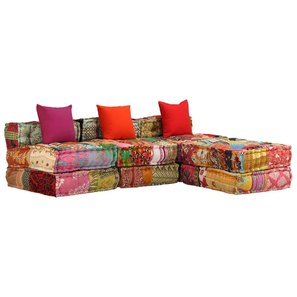 3-Seater Modular Pouffe Patchwork Multicolour Convertible Sofa Bed Lounger