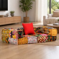 2-Seater Modular Pouffe Patchwork Fabric Multicolour Living Room Sofa Seat