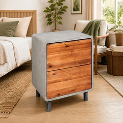 Industrial-Style Nightstand with Solid Acacia Wood Drawers