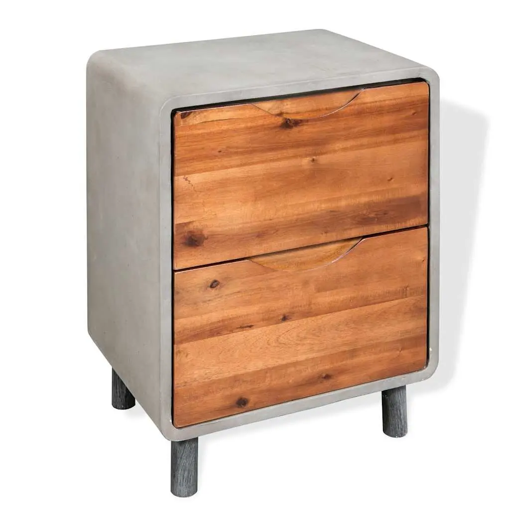 Industrial-Style Nightstand with Solid Acacia Wood Drawers