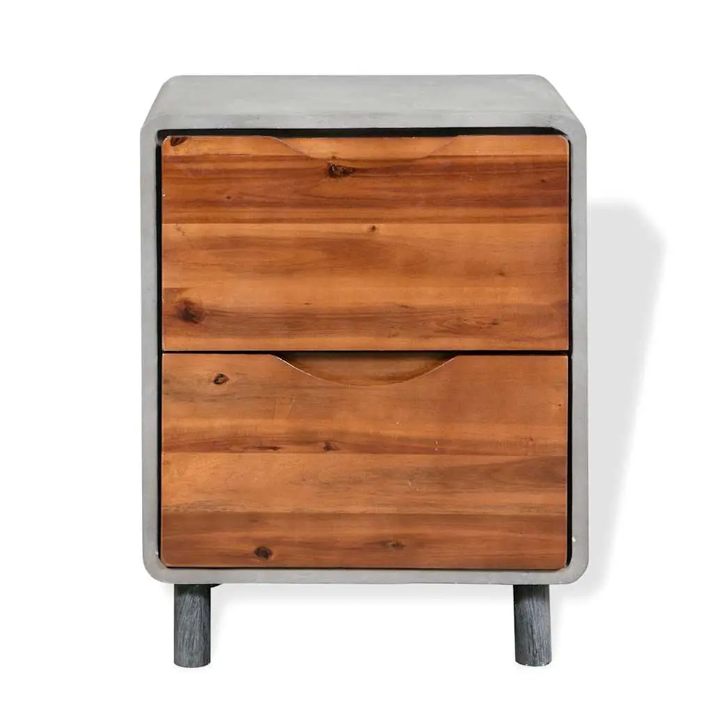 Industrial-Style Nightstand with Solid Acacia Wood Drawers