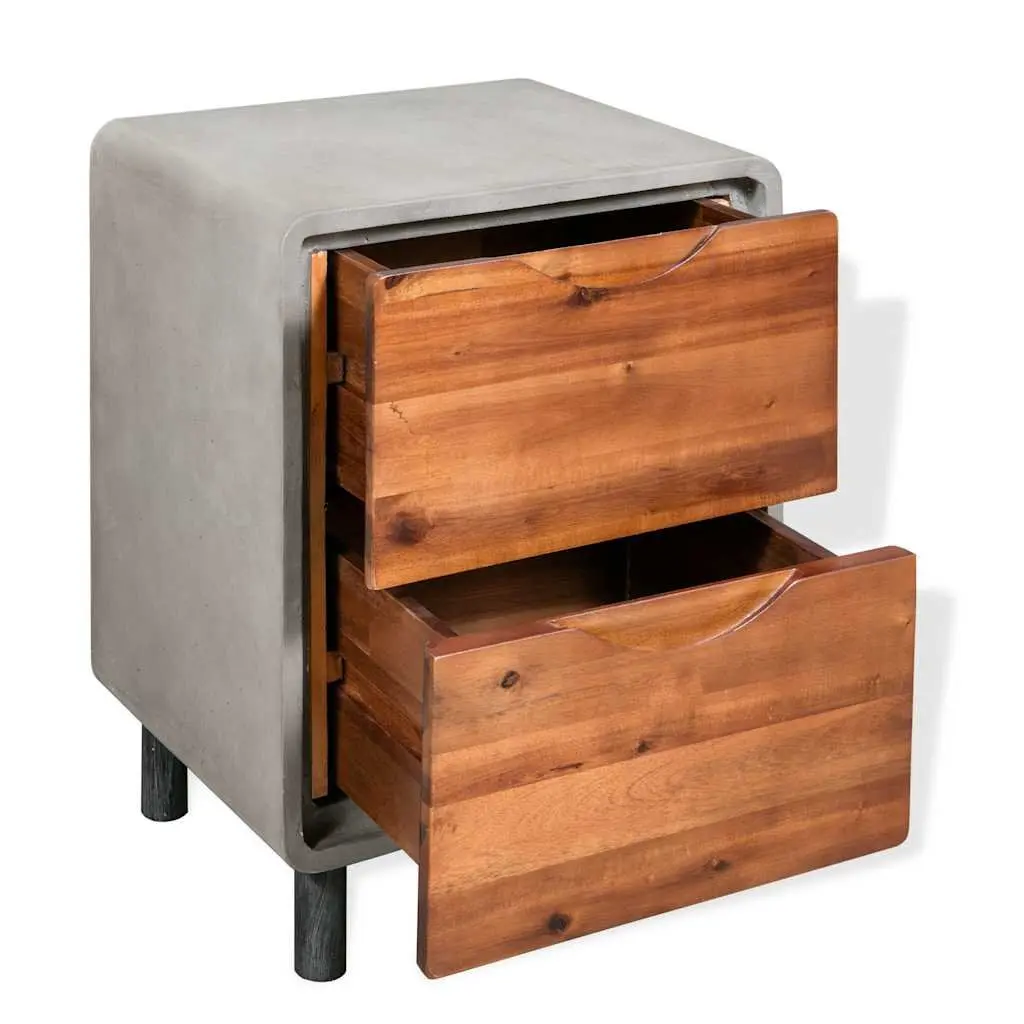 Industrial-Style Nightstand with Solid Acacia Wood Drawers