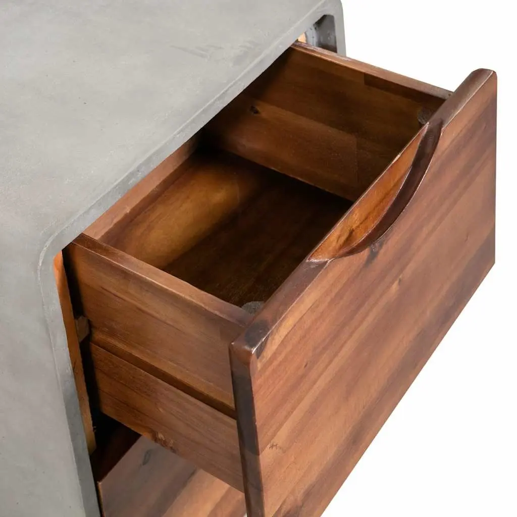 Industrial-Style Nightstand with Solid Acacia Wood Drawers