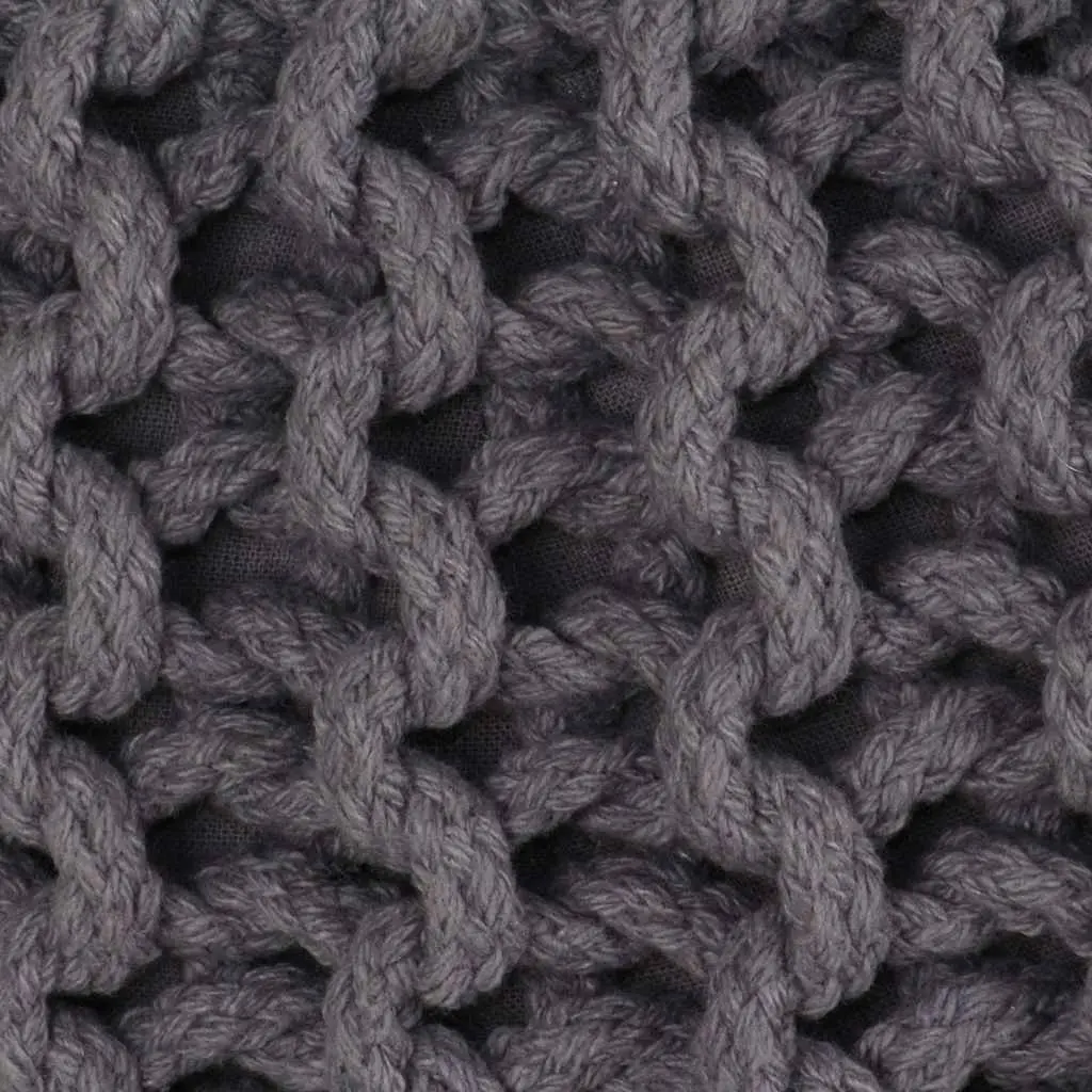 Hand-Knitted Pouffe Cotton Grey 50x35cm Footstool