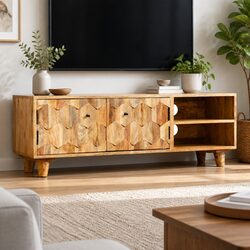 Solid Mango Wood Lowboard for Living Room Storage 118x35x40cm
