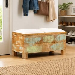 Storage Bench Solid Reclaimed Wood Retro Seating Entryway Furniture Brown