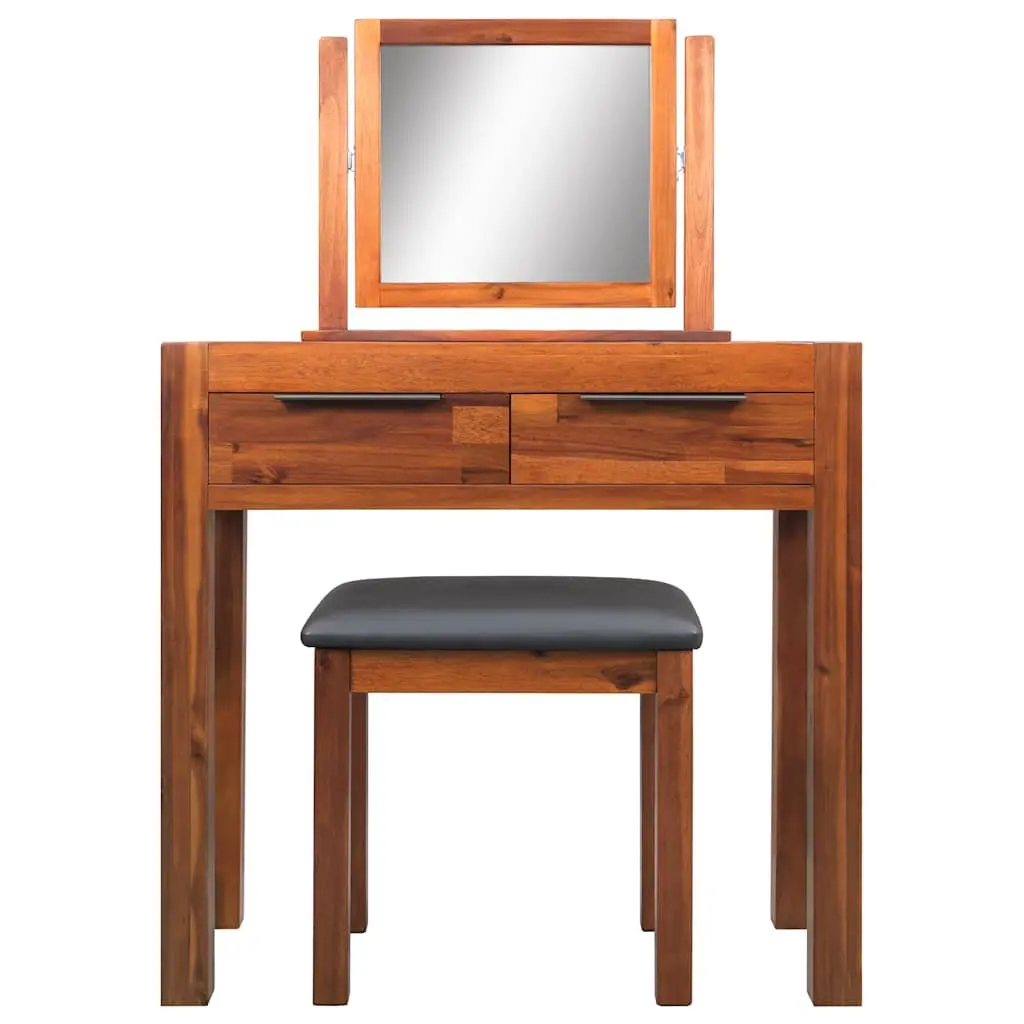Solid Acacia Wood Dressing Table with Mirror and Stool