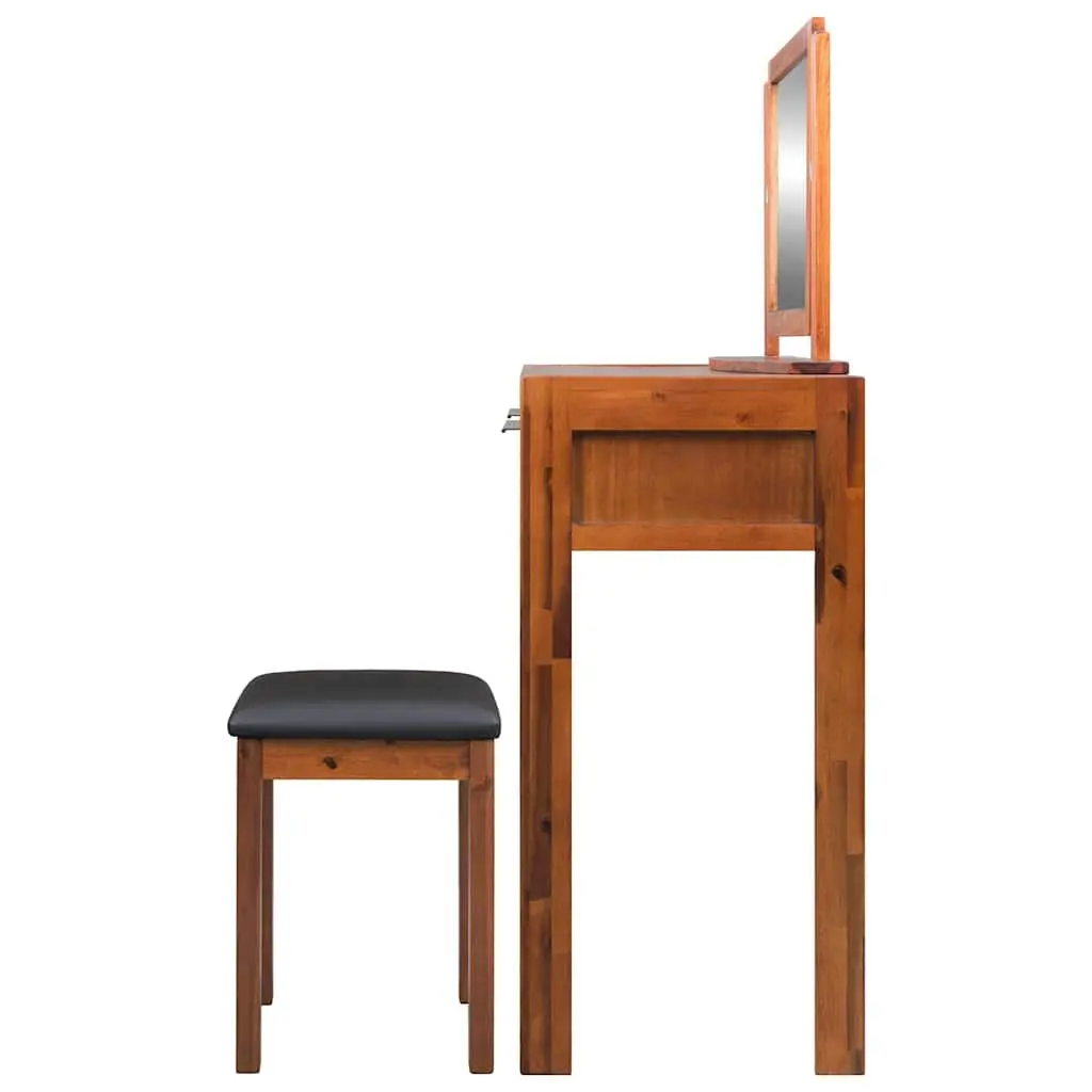 Solid Acacia Wood Dressing Table with Mirror and Stool