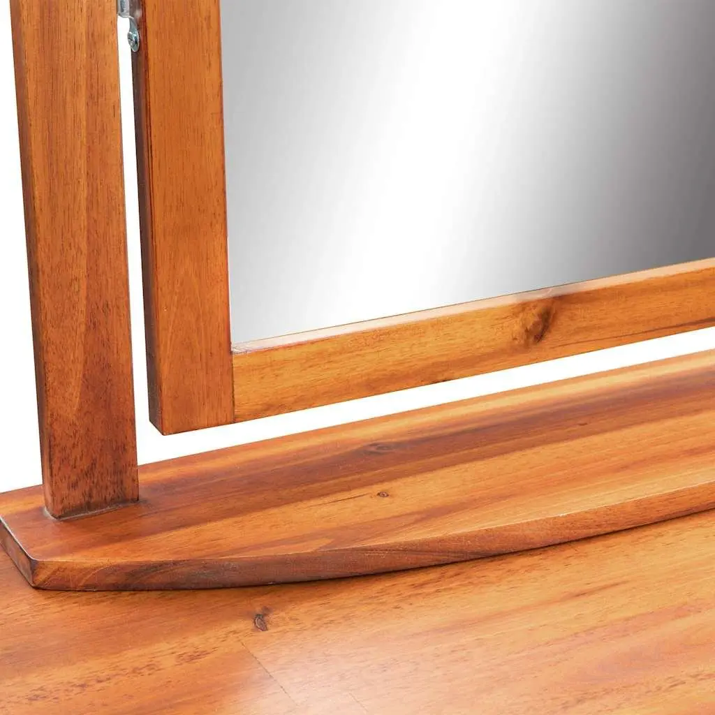 Solid Acacia Wood Dressing Table with Mirror and Stool