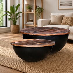 Solid Reclaimed Wood Coffee Table Set with Unique Design