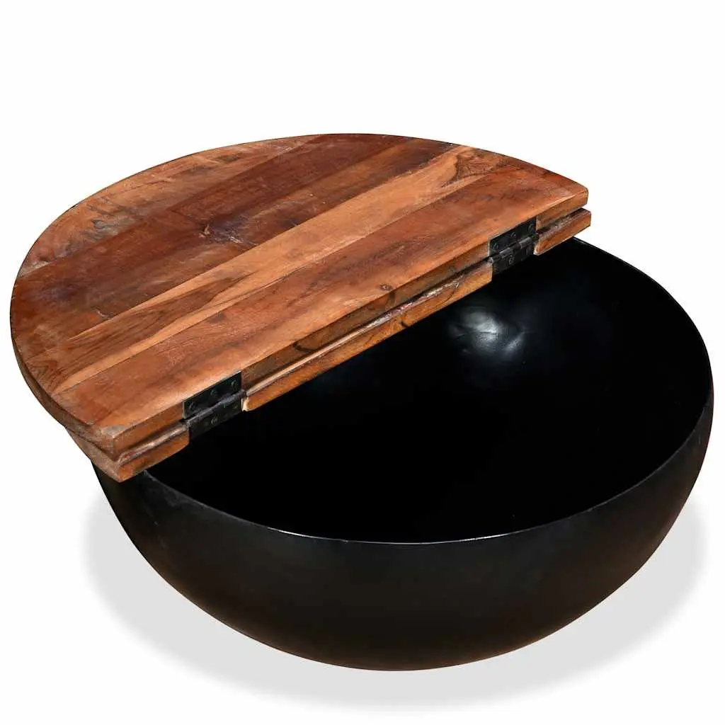 Coffee Table Set 2 Pieces Solid Reclaimed Wood Bowl Shape Black Industrial
