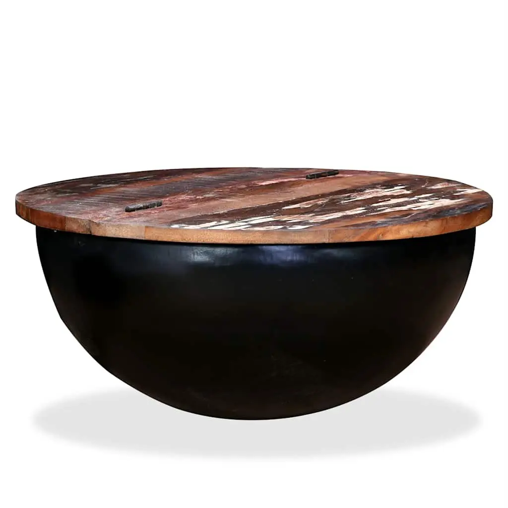 Solid Reclaimed Wood Coffee Table with Bowl-Shaped Steel Base