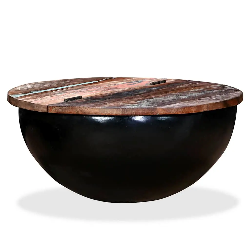 Solid Reclaimed Wood Coffee Table with Bowl-Shaped Steel Base