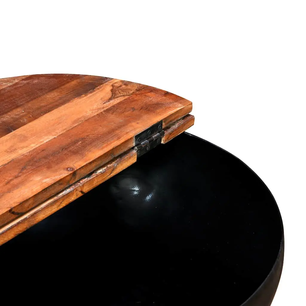 Solid Reclaimed Wood Coffee Table with Bowl-Shaped Steel Base