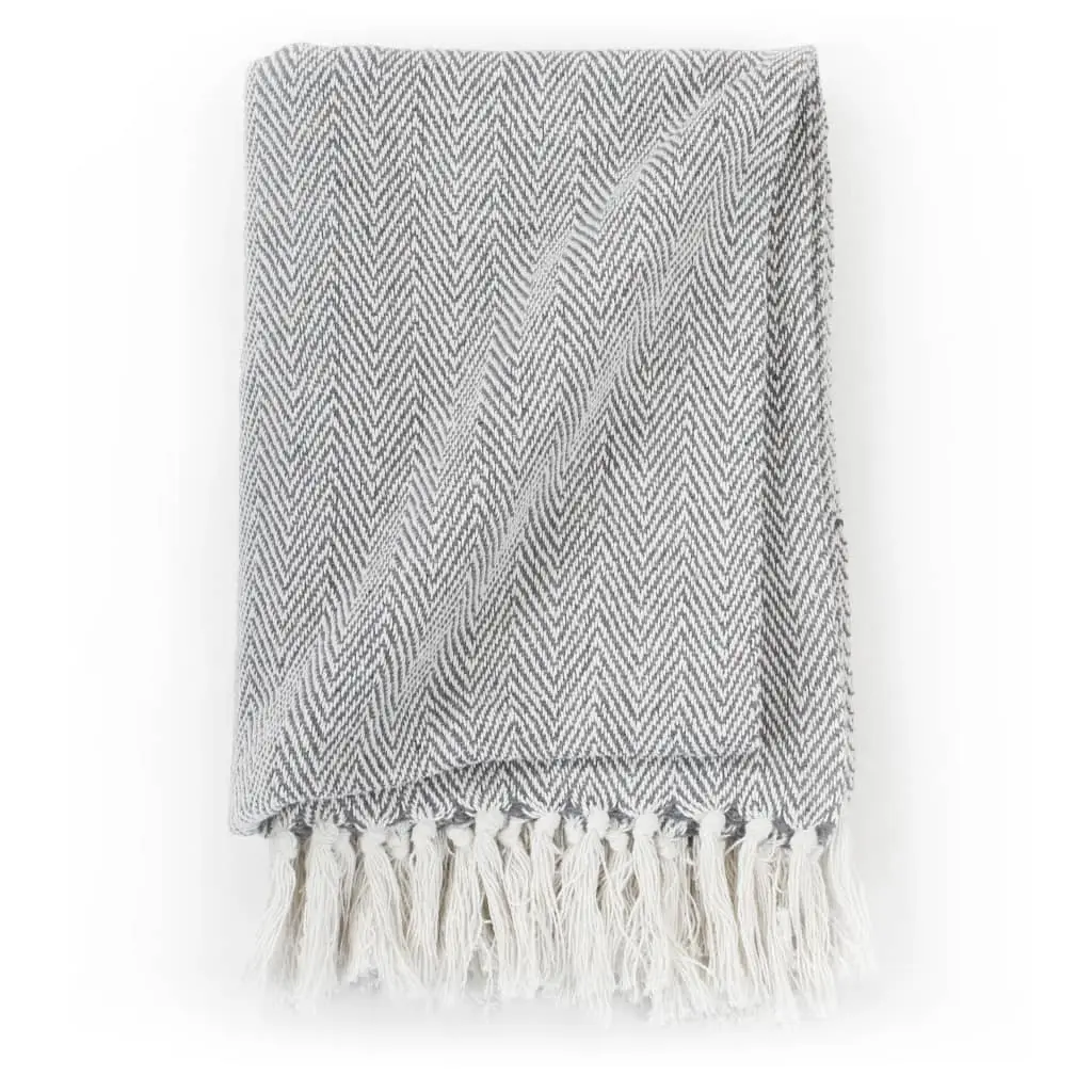 Herringbone Cotton Throw Blanket in Grey 125x150 cm