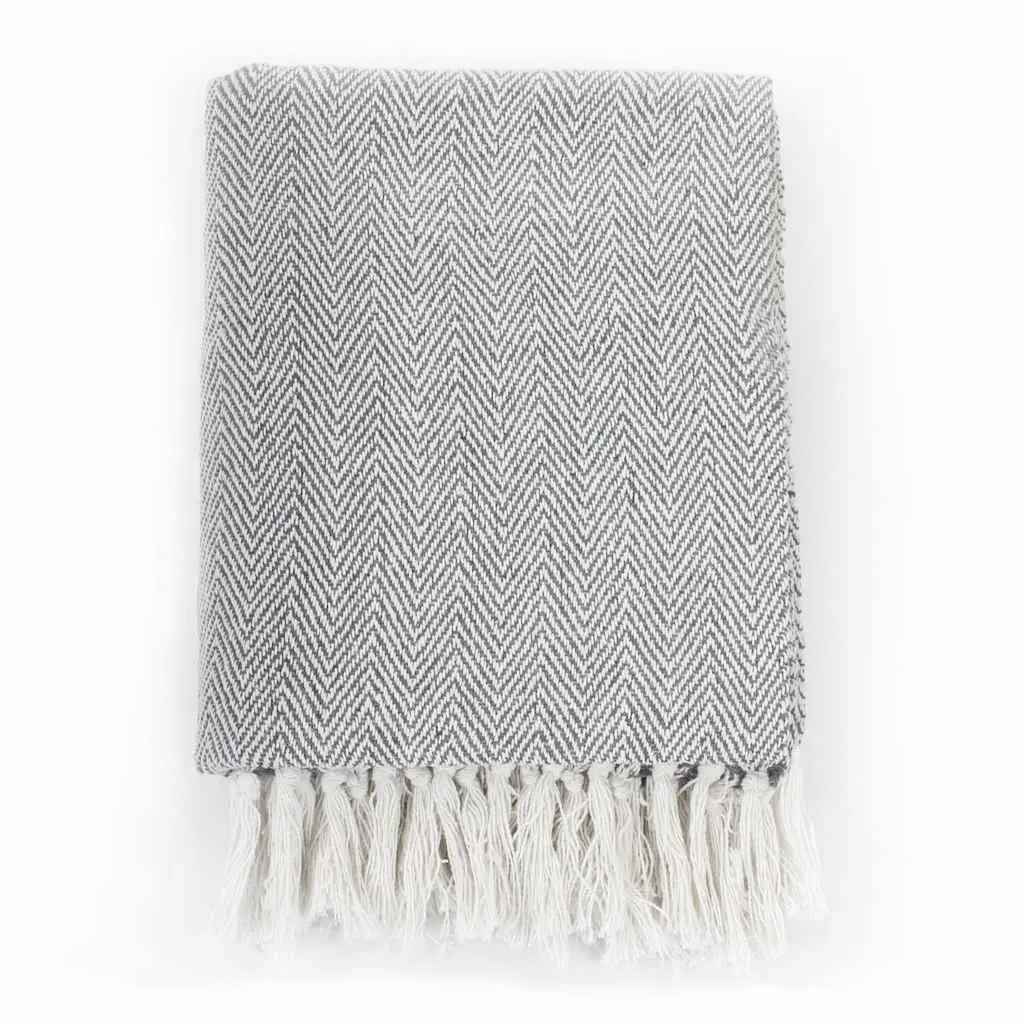 Herringbone Grey Cotton Throw Blanket 160x210 cm