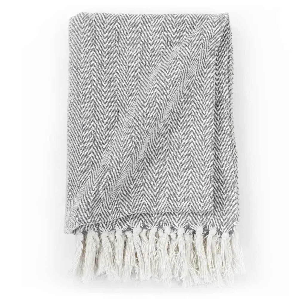 Herringbone Grey Cotton Throw Blanket 160x210 cm