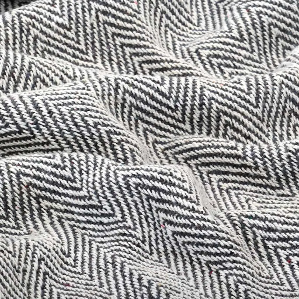 Navy Blue Herringbone Cotton Throw Blanket with Tassels