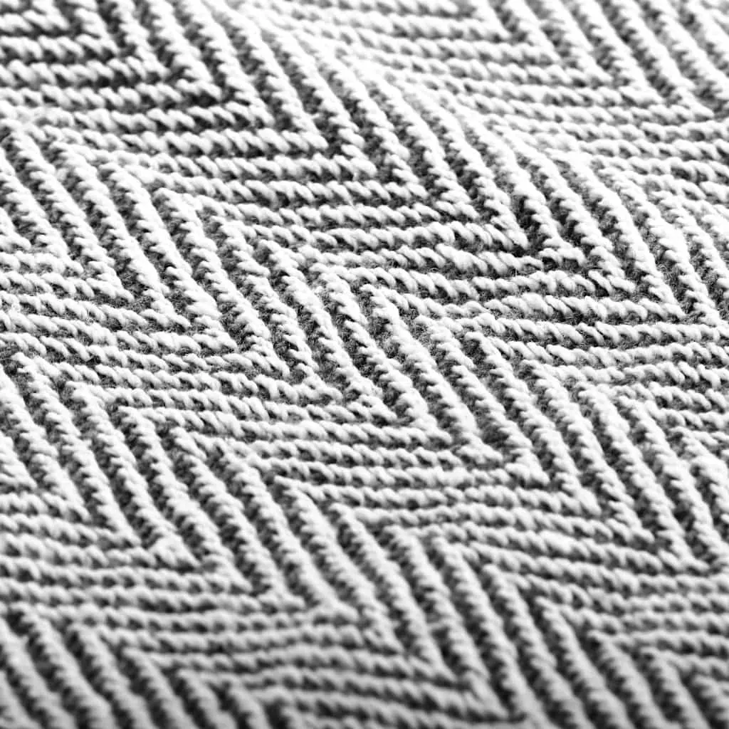 Navy Blue Herringbone Cotton Throw Blanket with Tassels