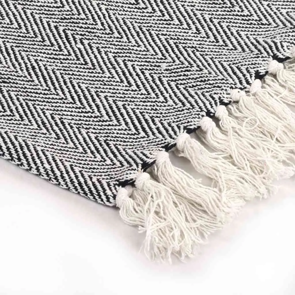 Navy Blue Cotton Herringbone Throw Blanket 160x210cm