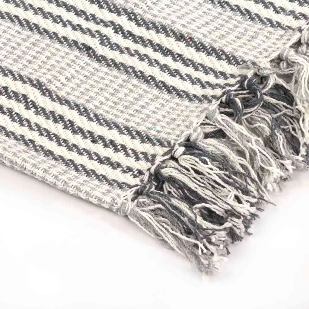 Soft Cotton Throw Blanket with Stripes and Tassels