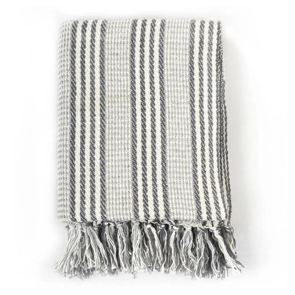 Cotton Throw Blanket with Stripes 160x210 cm Grey White Sofa Bed Chair Cover