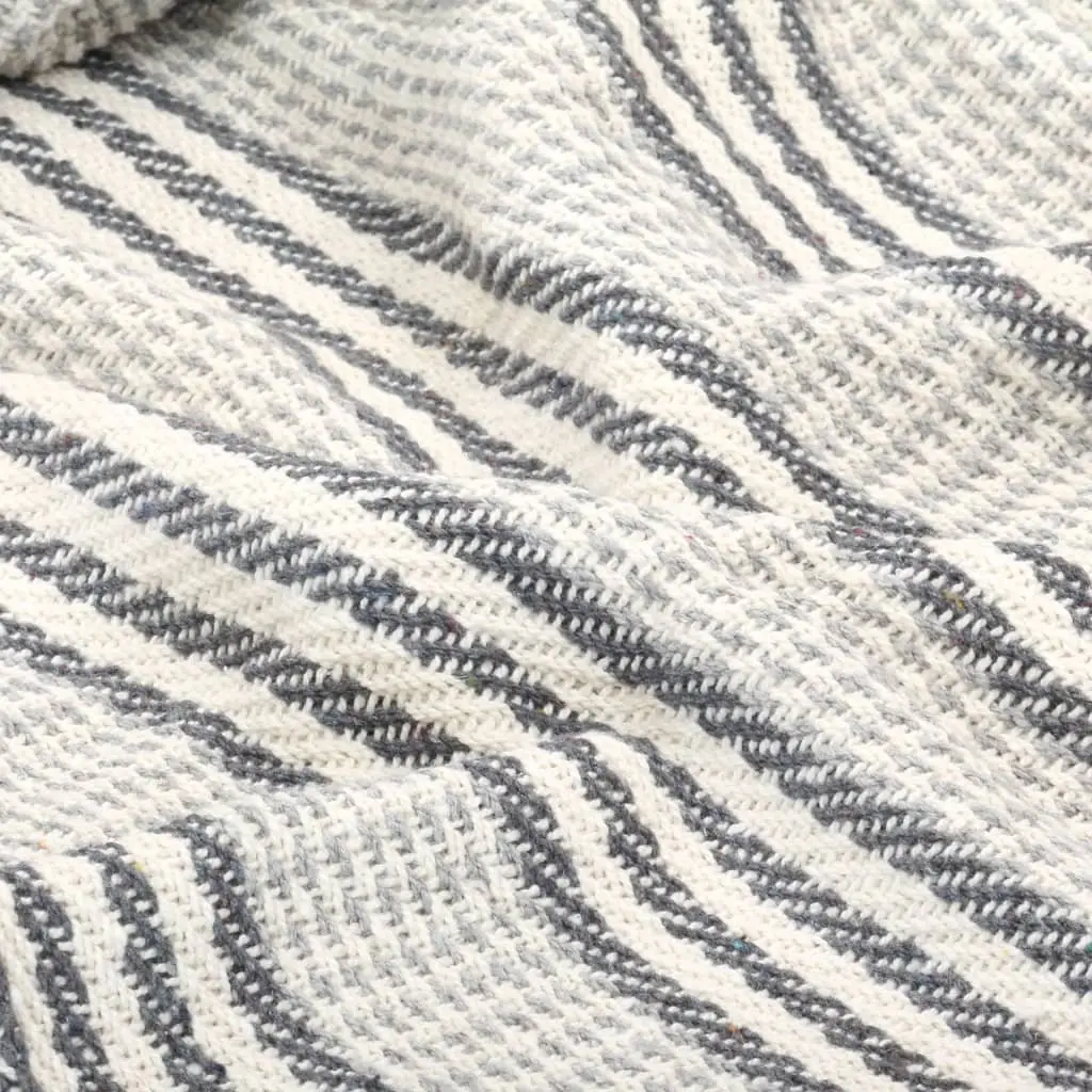Cotton Throw Blanket with Stripes 160x210 cm Grey White Sofa Bed Chair Cover