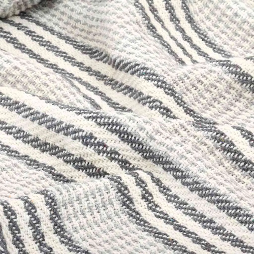 Plaid Cotton Throw Blanket Grey White Striped 220x250cm Soft Tassel Home Sofa Chair