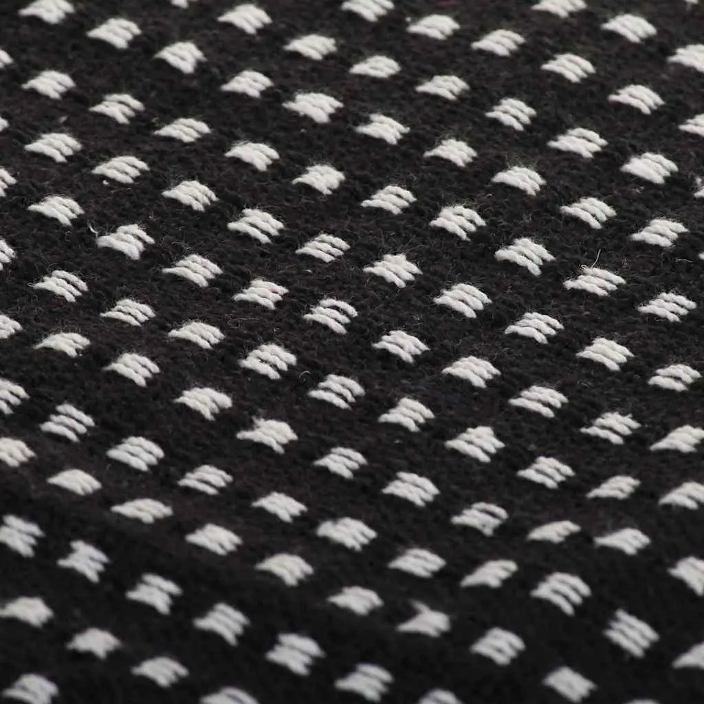 Black Plaid Cotton Throw Blanket 220x250 cm with Tassels