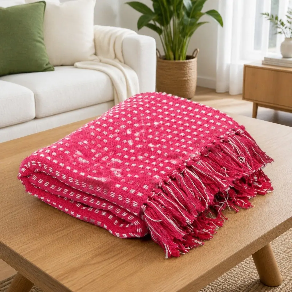 Soft Cotton Throw Blanket 220x250 cm Pink Plaid