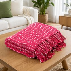 Soft Cotton Throw Blanket 220x250 cm Pink Plaid