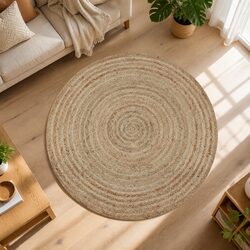 90cm Handwoven Round Jute Area Rug in Natural Beige