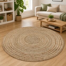Handwoven Braided Jute Round Area Rug 120cm Beige